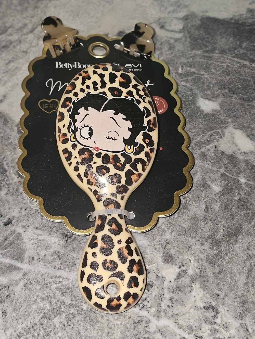 Betty Boop Leopard Print Hair Brush – Beige & Black
